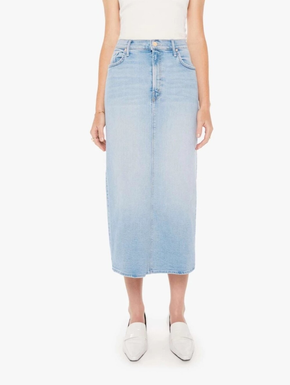 Mother The Pencil Pusher Denim Midi Skirt in Limited Edition